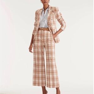 Veronica Beard Dova Plaid Cropped Trousers Pants Orange Cream size 10